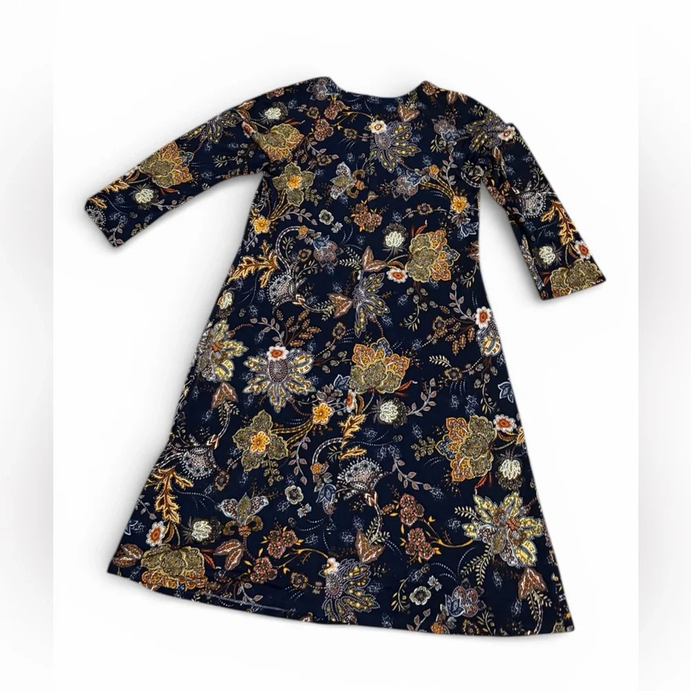 MSK Navy Floral Print A-Line Dress - Picture 2 of 5